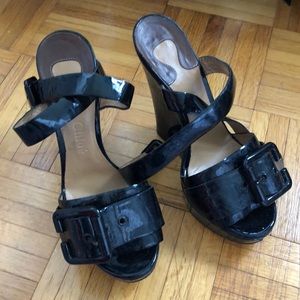 Chloe black patent wedge heels